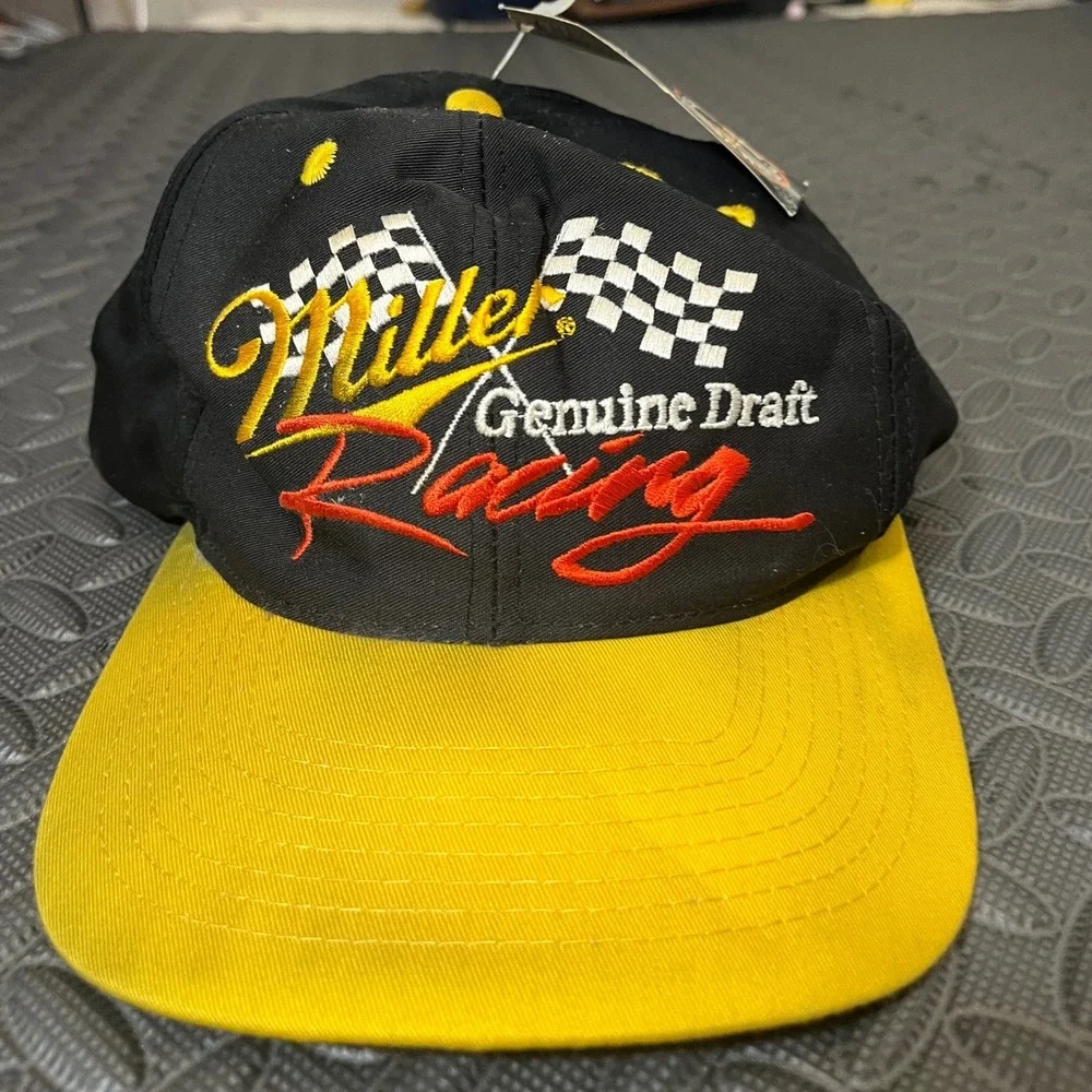Vintage Rusty Wallace Miller Genuine Draft Hat Cap Snap Back Mens NASCAR 90s